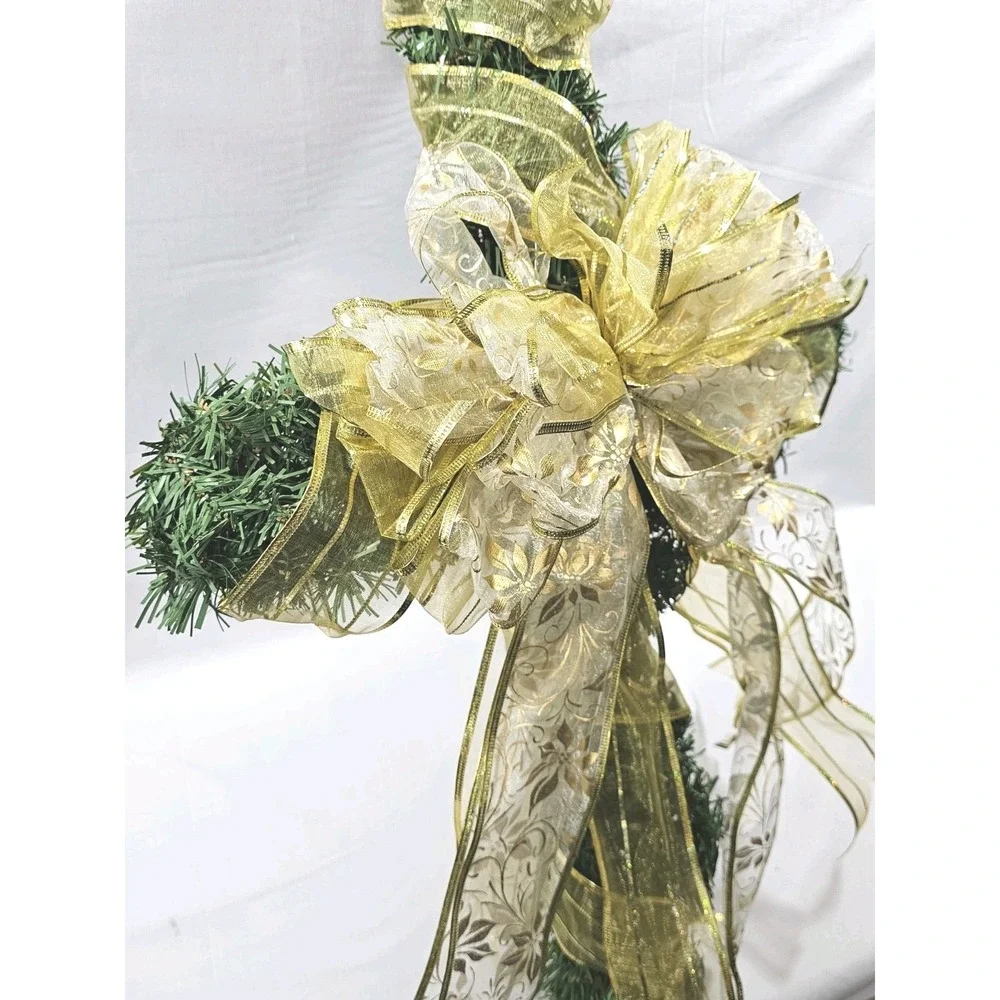 Gold Ribbon Bow Cross Wreath Christmas Grave Cemetery Funeral